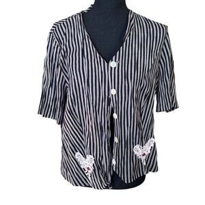 Vintage Lady Dorby Black & White Striped Button Down Blouse
